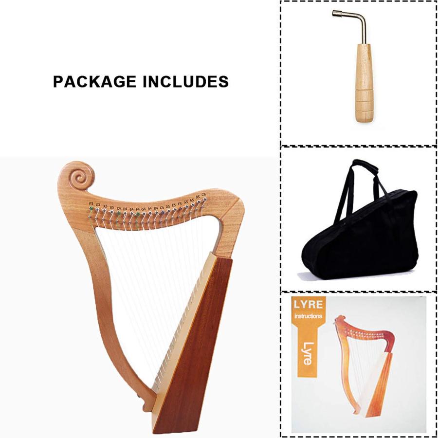 ポータブルアイリッシュハープ/ミニ木製ハープ/マホガニー弦楽器