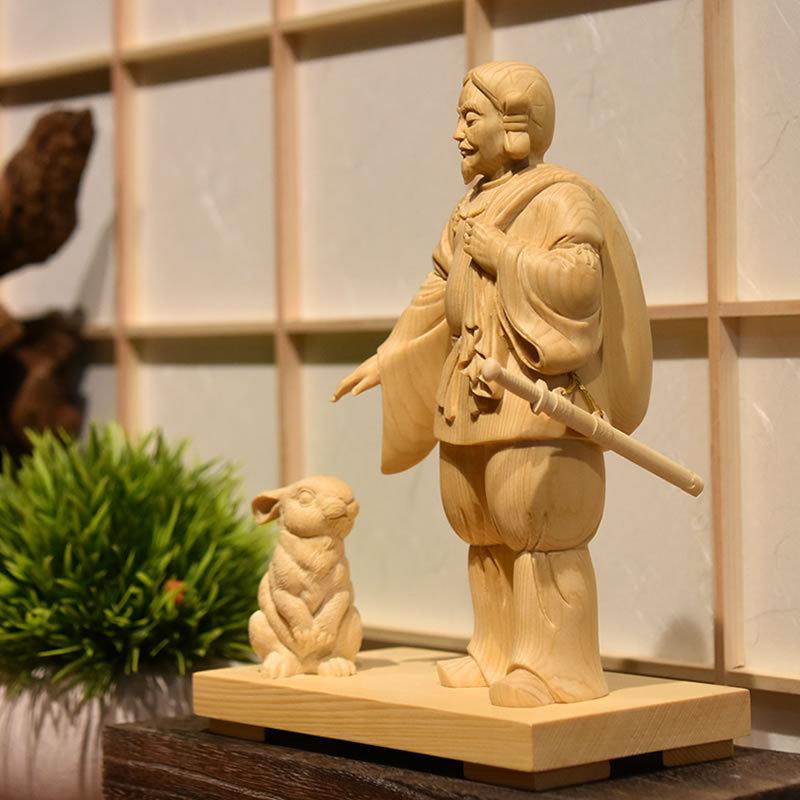 真作】 木彫 大作 (希少大作) 因幡の白うさぎ 大国主神像 中村清人 作