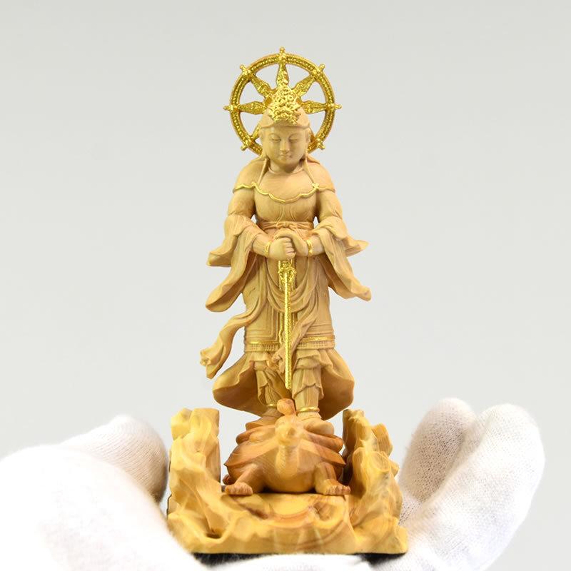 木彫仏像 小仏 【妙見菩薩立像】（みょうけんぼさつ）柘植 金泥仕様 総