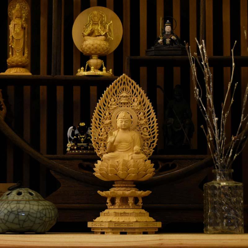 光背(2.5寸坐像用)#433 透し彫 奏楽飛天 宝塔 ◇白檀 木彫