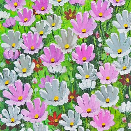 絵画 油絵 コスモス畑 （大野純一） 【肉筆】【油絵】【花】【10号