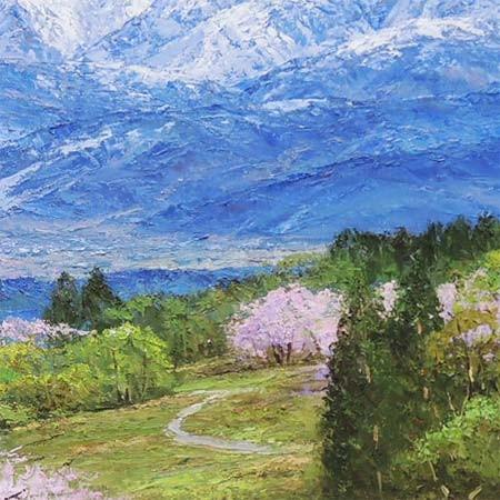 小川馨生「富士望遠」 4号 油彩 油絵 絵画 風景画 富士山 木製額縁 小川