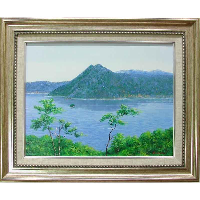 アンティーク More 山の湖畔 肉筆 油彩画 油絵 風景画 金縁額縁 額装