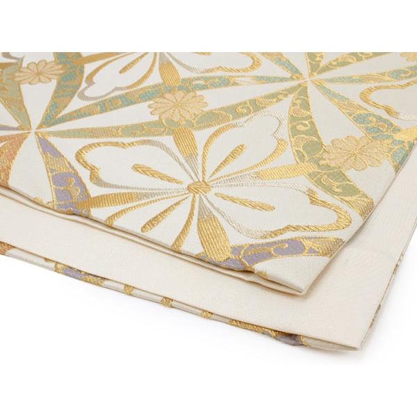 袋帯 フォーマル 全通 薄クリーム 金 銀 七宝 花菱 礼装用 仕立て上り