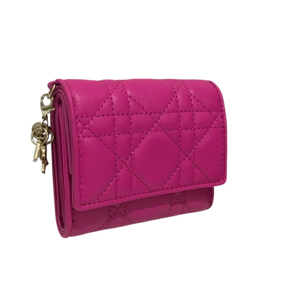 Christian Dior / 3つ折り財布/カナージュ/羊革/PNK/レディース