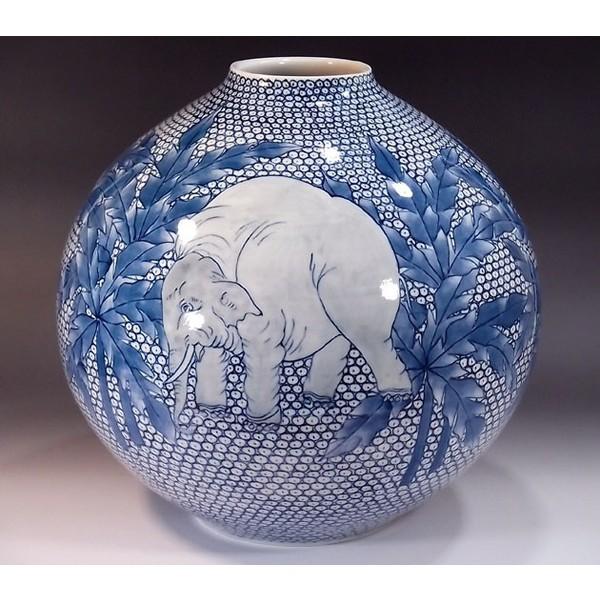 有田焼 染付丸文様象絵花瓶｜陶芸作家 藤井錦彩 作 : 有田焼 藤井錦彩