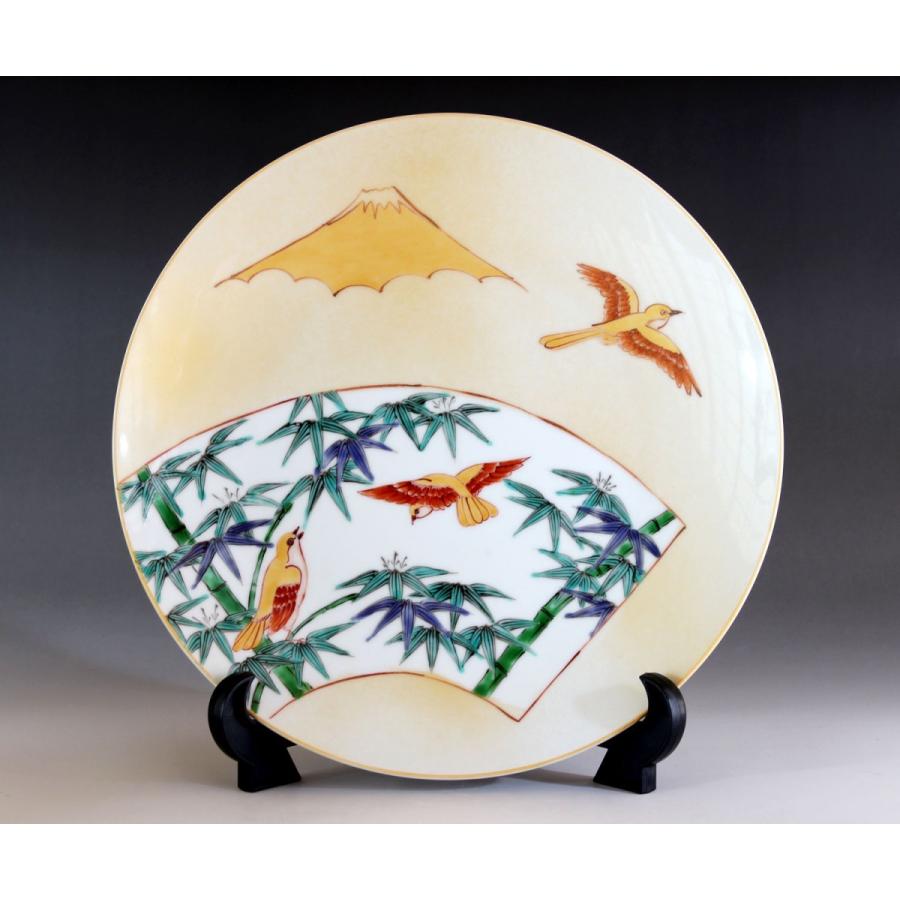 金彩富士山竹雀扇窓絵飾り大皿｜有田焼 陶芸作家 藤井錦彩作 : 有田焼