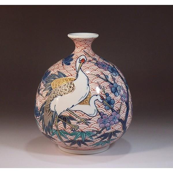 有田焼 金彩・プラチナ彩松竹梅鶴亀絵花瓶｜陶芸作家 藤井錦彩 作