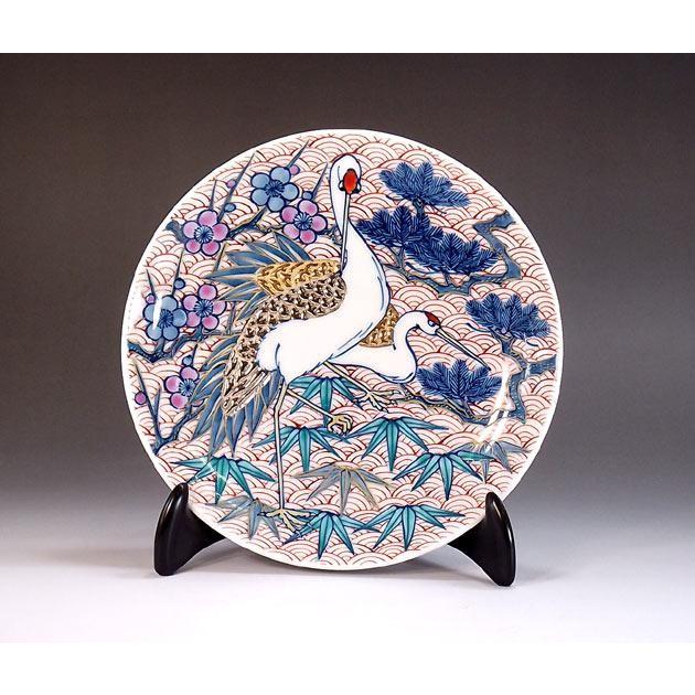 染錦金・プラチナ彩松竹梅鶴絵飾り皿｜有田焼 陶芸作家 藤井錦彩作