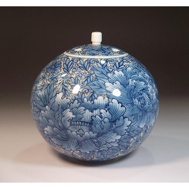 染付金彩唐草牡丹絵香炉｜有田焼 陶芸作家 藤井錦彩作 : 有田焼 藤井錦