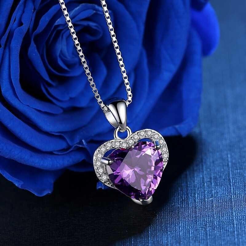 ネックレス ハート アメジスト パープル 大粒キュービックジルコニア