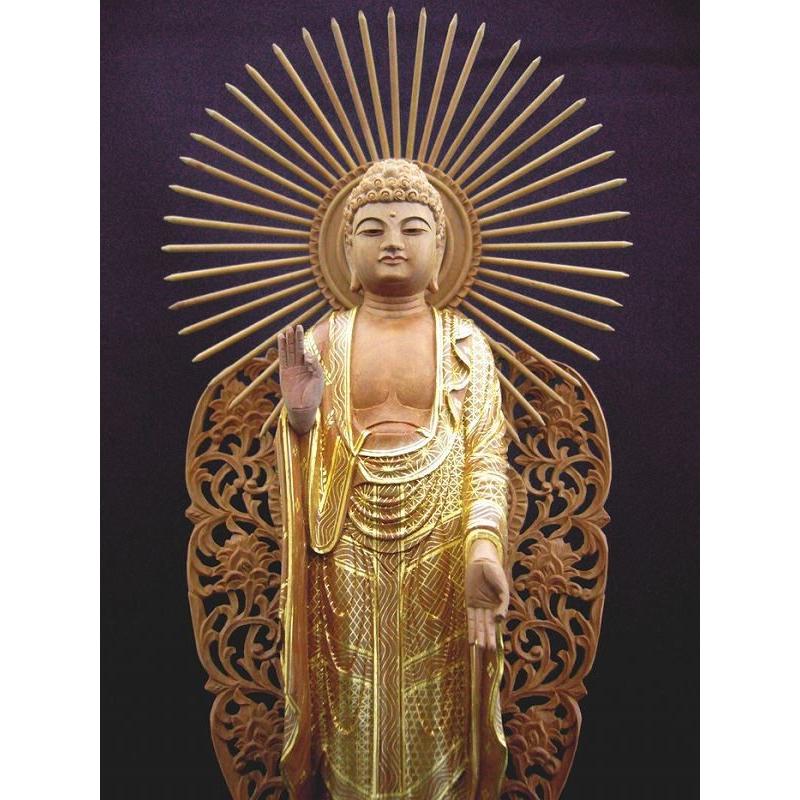 仏像 総白檀製 截金 ケマン六角台座 最高級 阿弥陀如来 5.0寸 : 仏壇