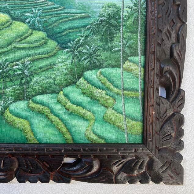 バリ絵画 ライステラス 棚田 田園風景 フレーム付 W63×H53cm バリ
