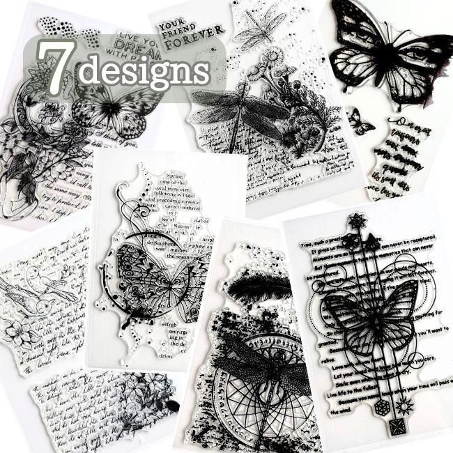 クリアスタンプ 蝶 チョウ トンボ 鳥 英字 英語 筆記体 はんこ