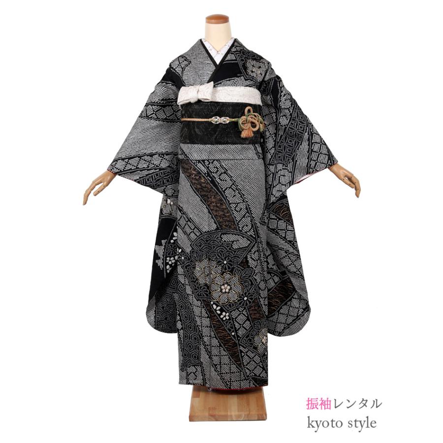 総絞り 振袖 成人式 フルセット 正絹 黒地 定価200000円 振袖 レンタル