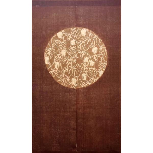 麻のれん 「からすうり」 柿渋染めのれん 手描きのれん のれん 本麻