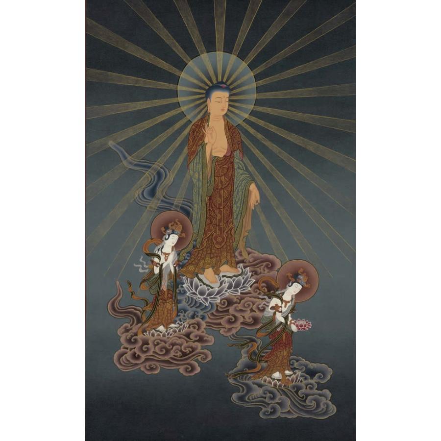 肉筆仏画 阿弥陀三尊来迎図 : 仏像仏画チベット美術卸の天竺堂 - 通販