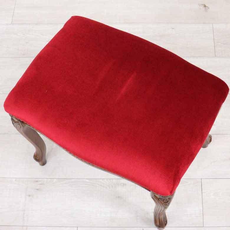 イタリア製 スツール レッドモケット 猫脚 赤 ベルベット 木製 完成品
