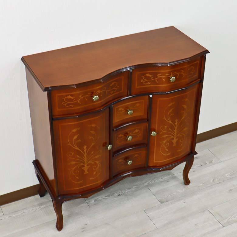 チェスト 木製 象嵌 猫脚 ローキャビネット 88cm サイドボード 119