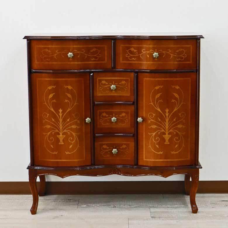 チェスト 木製 象嵌 猫脚 ローキャビネット 88cm サイドボード 119