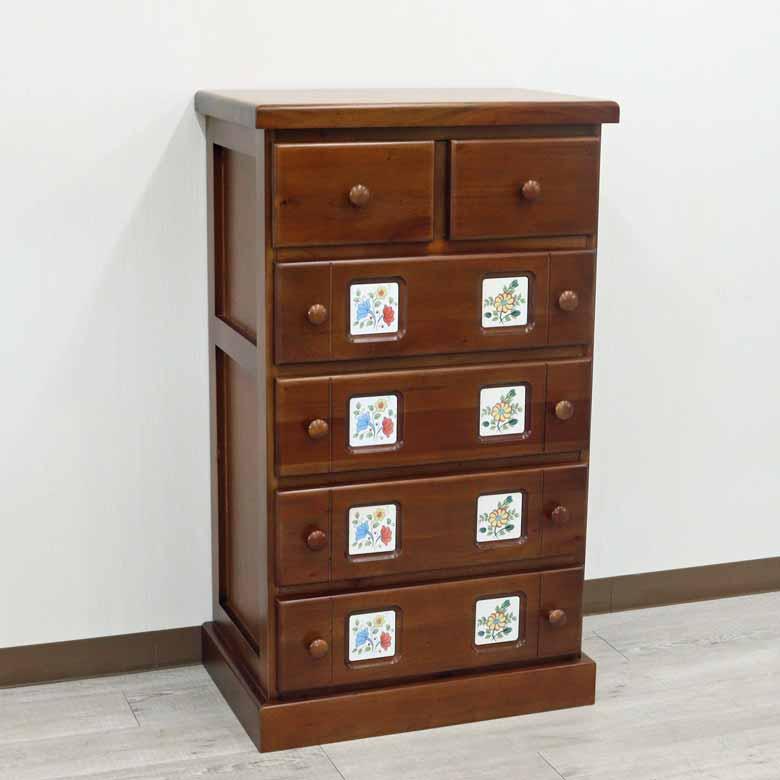 カントリー 5段チェスト マホガニー タイル チェスト : インテリア北欧
