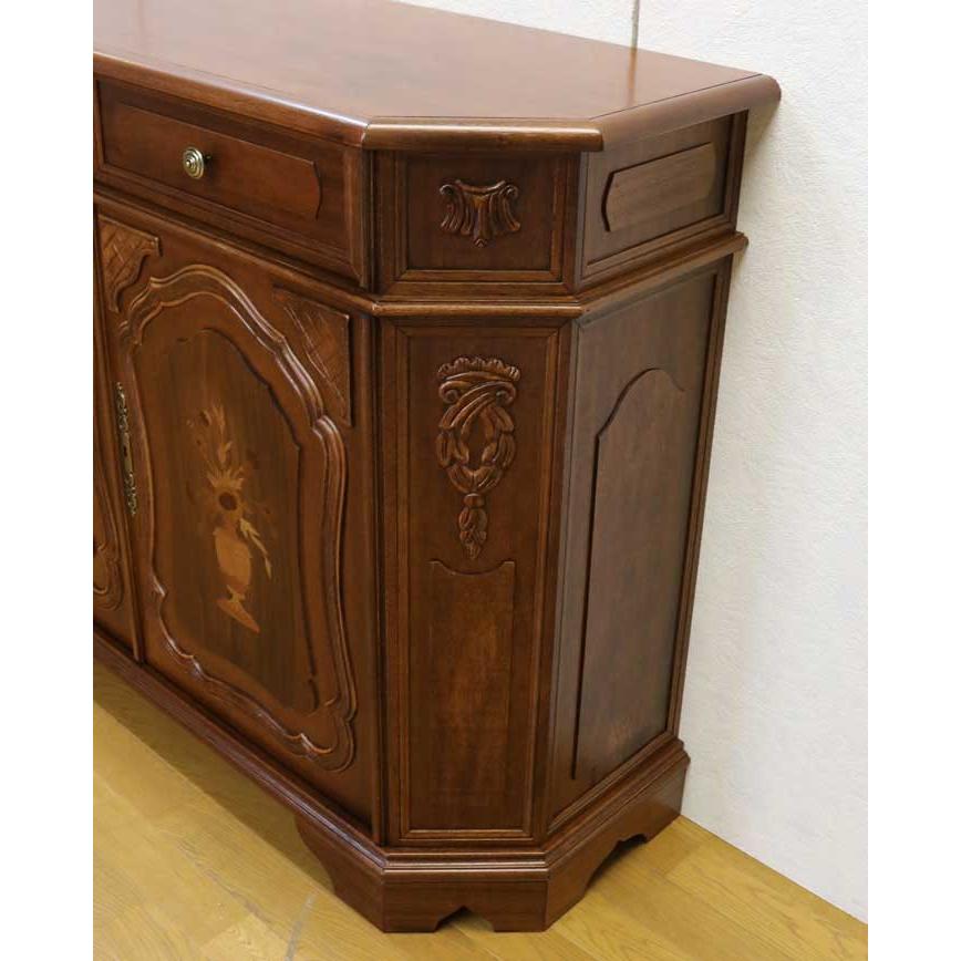 キャビネット 木製 イタリア 完成品 猫脚 象嵌 ブラウン ヨーロピアン