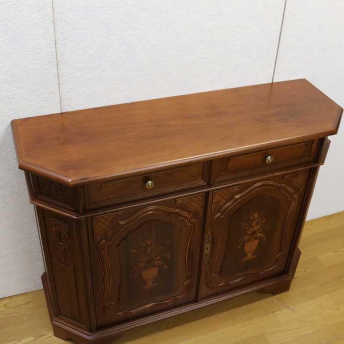 キャビネット 木製 イタリア 完成品 猫脚 象嵌 ブラウン ヨーロピアン