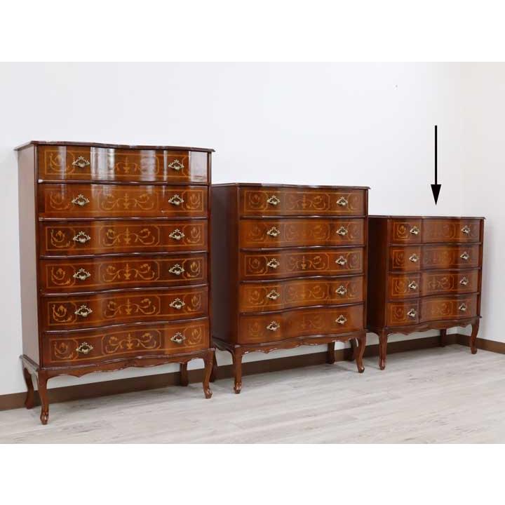 イタリア 4段 チェスト 茶 87cm 象嵌 ロココ調 家具 猫脚 完成品