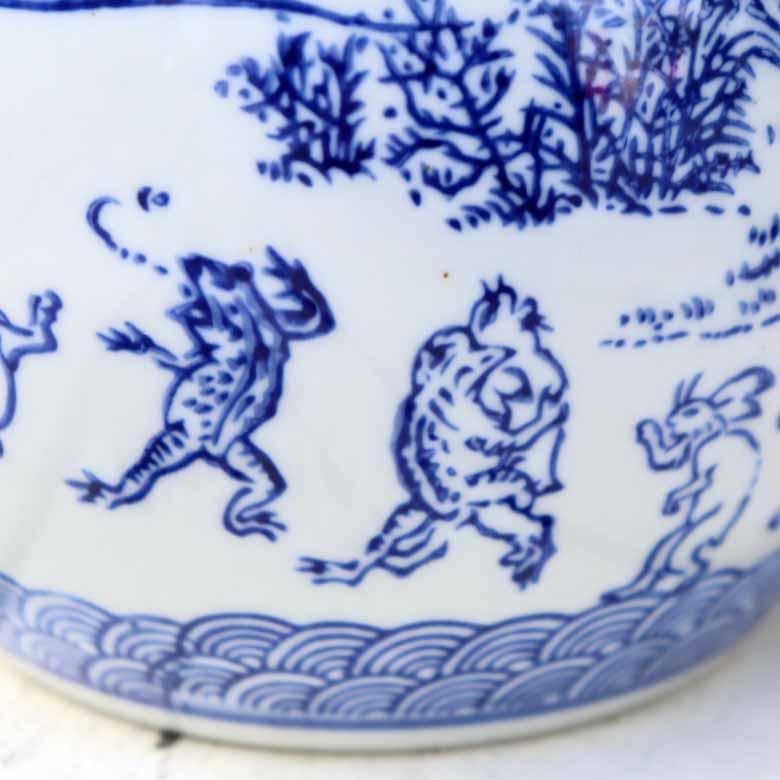 水鉢 陶器 鳥獣戯画 5号 ミニ火鉢 鉢カバー プランターカバー