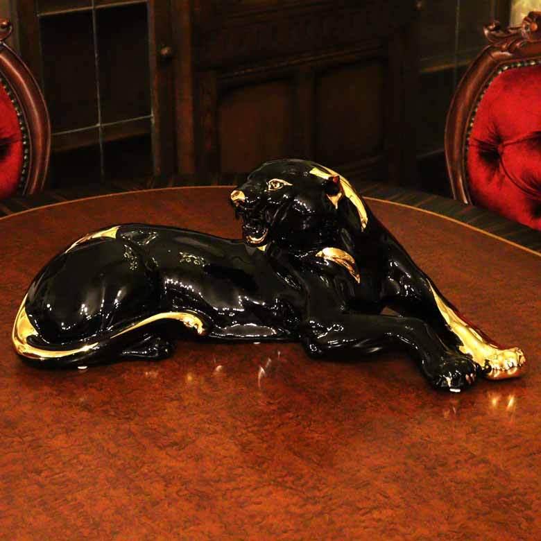 陶器 動物 レオパード 置物 イタリア製 AHURA ヒョウ 1769NOLY