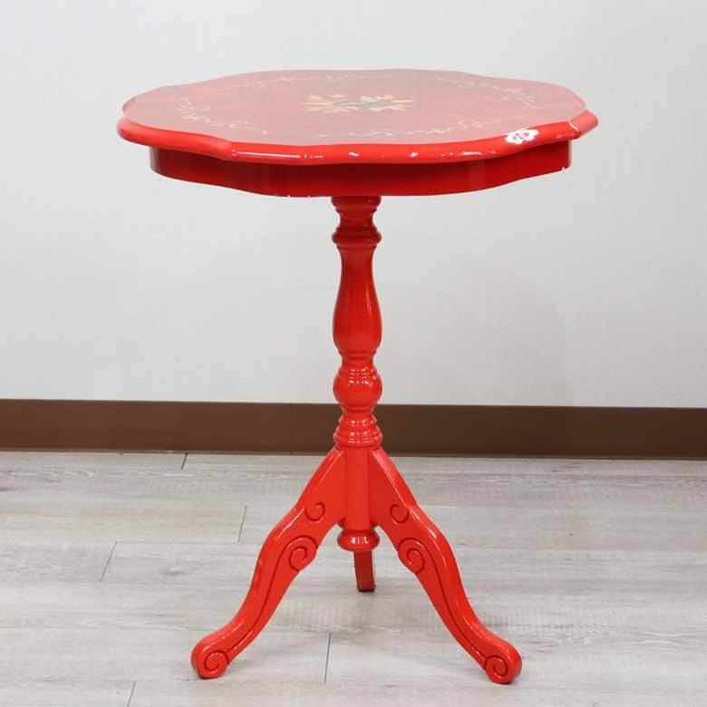 ティーテーブル レッド イタリア 55cm 象嵌 カフェテーブル モザイク