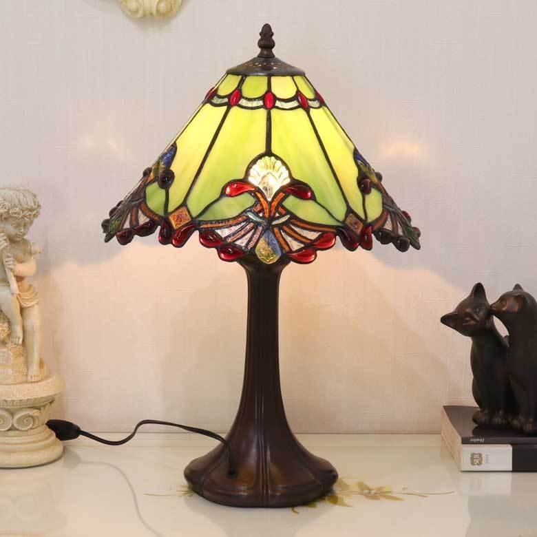 大型古風ステンドグラスランプ 花形テーブルランプ 卓上照明 高さ67