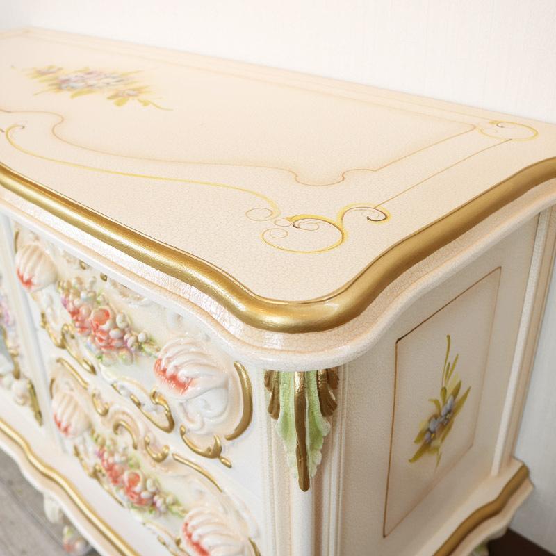 ロココ調 テレビボード 105cm クラック仕上げ テレビ台 ローボード 白