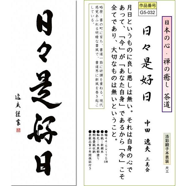 掛軸 掛け軸-日々是好日/中田逸夫 書 送料無料掛け軸(尺三 桐箱)茶道