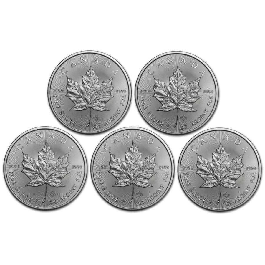 2025年】銀貨 メイプルリーフ銀貨 1oz 5枚セット(5オンス) クリア