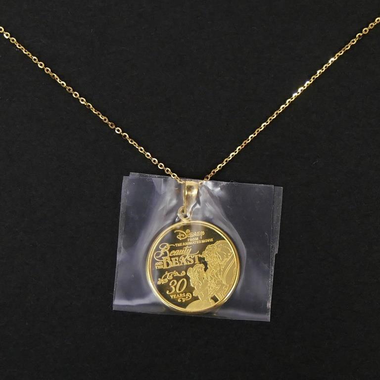 ディズニー 美女と野獣 純金コインペンダントネックレス K18枠 1/10
