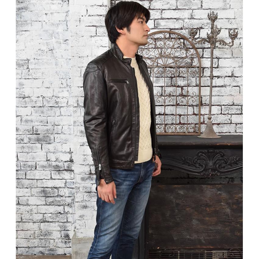 イタリア製 本革 ラム レザー メンズ ライダース ジャケット 本皮