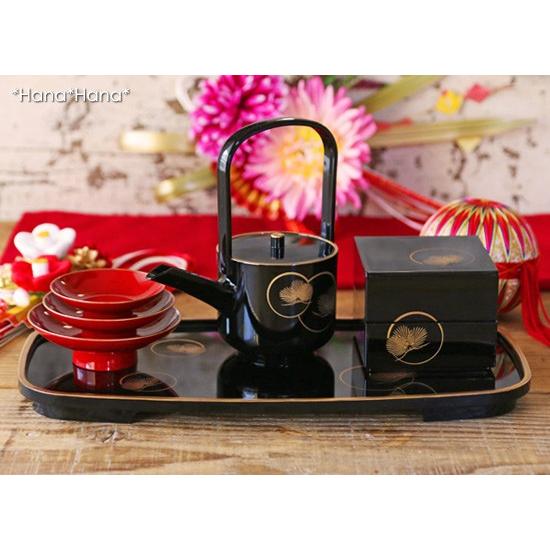 おとそ 6点セット (光輪松) 黒 ブラック 漆器 山中塗 // 屠蘇器 とそき