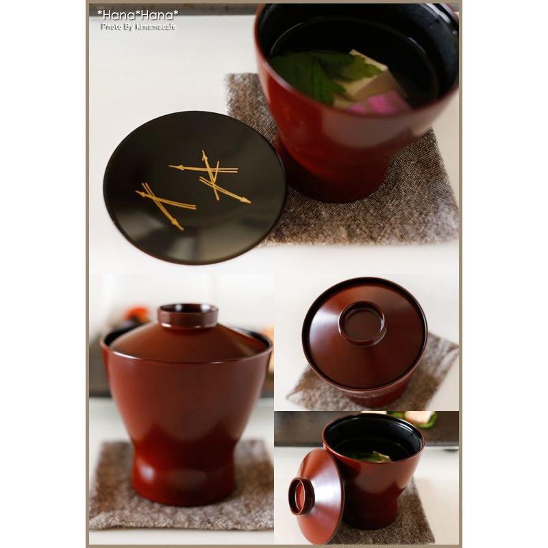 見返松葉 蓋付き 8cm 小吸物椀 漆器 和食器 汁椀 小さめ おわん 正月