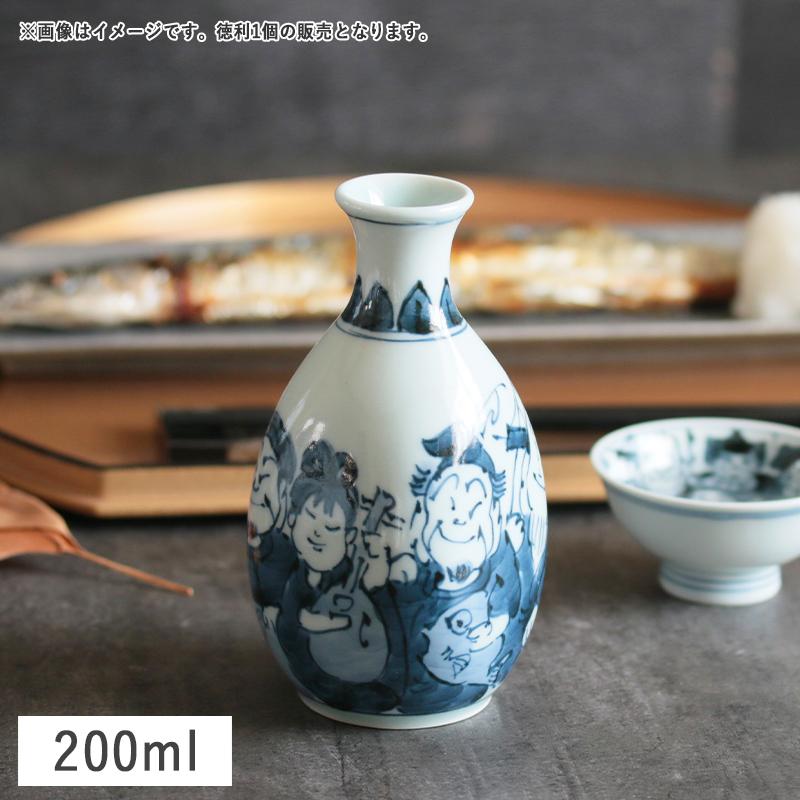 染付 七福神 四角徳利 1合 200ml 有田焼 // 和食器 食器 酒器 とっくり