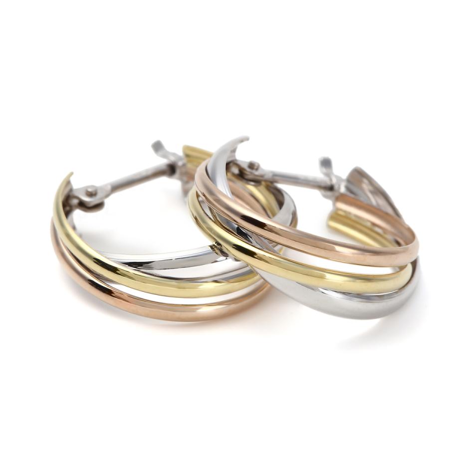 ピアス フープ スリーカラー トリニティ K18 K14 3色 両耳 ゴールド