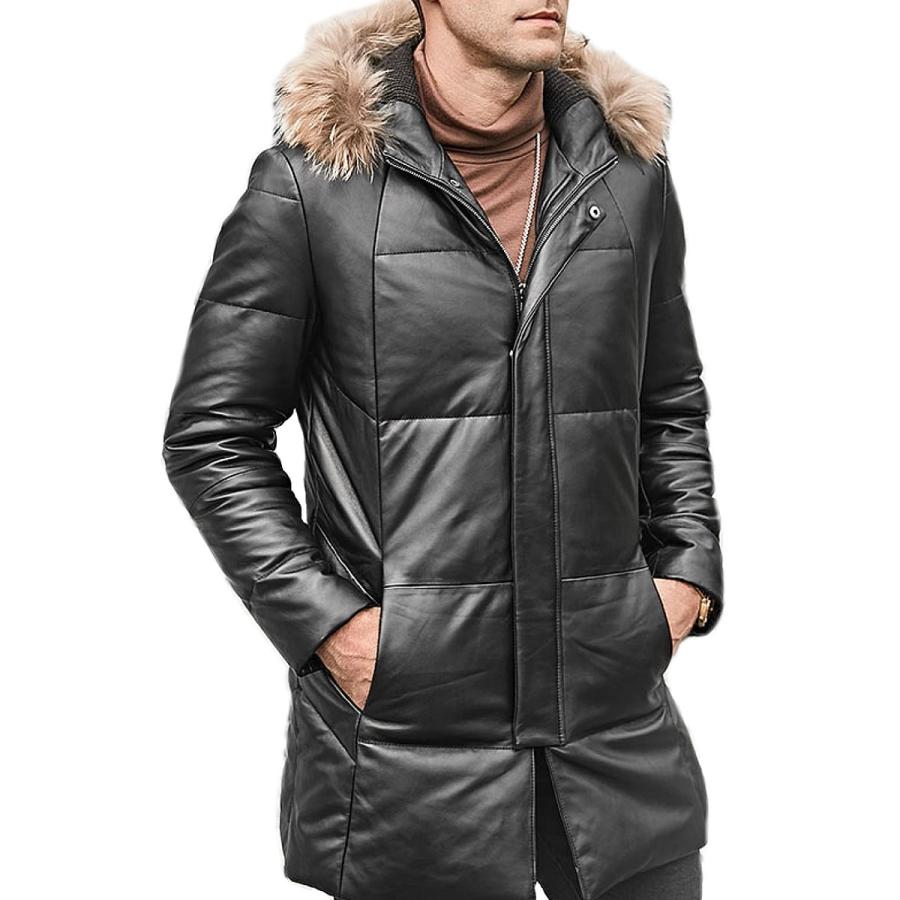 送料無料!】全10サイズ メンズ ラクーンファー付きフード本革