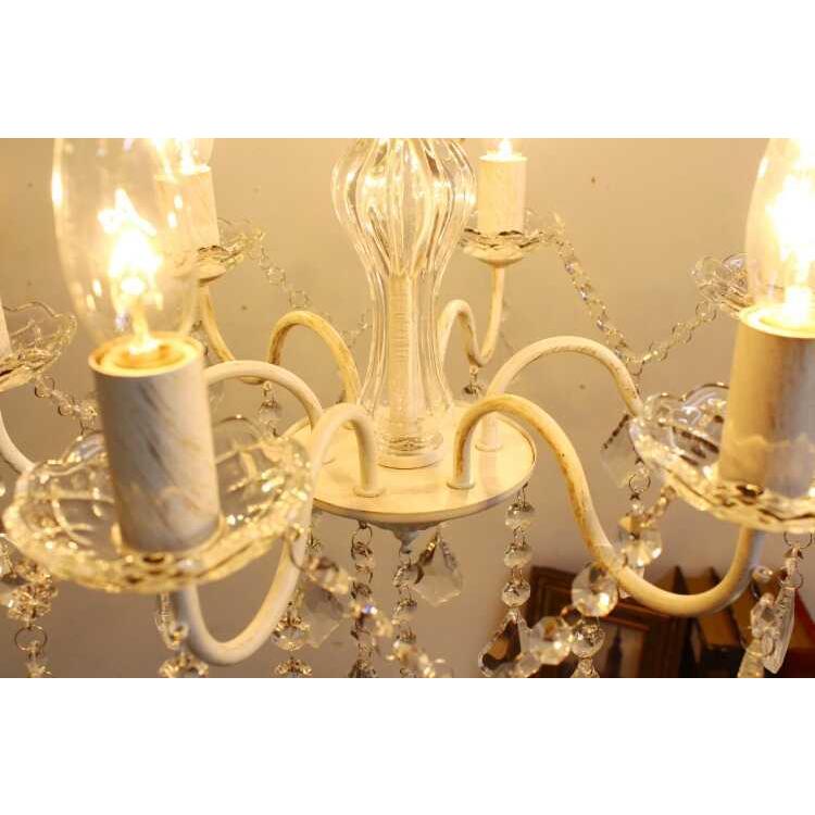 シャンデリア ホワイト 6灯 4畳 6畳 LED対応 かわいい アンティーク