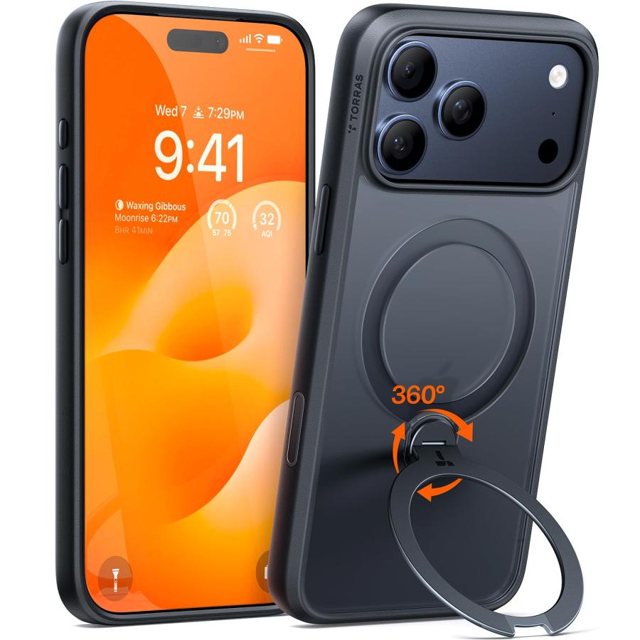 TORRAS iPhone 17 Pro 用 ケース【多機能一体・360°新定点回転スタント