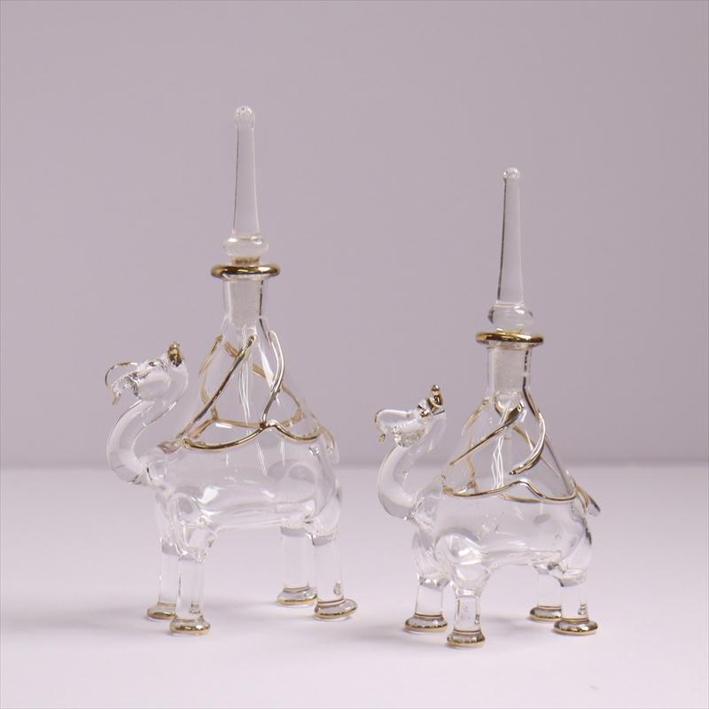 エジプト香水瓶 手吹きガラスの工芸品/ラクダ2頭セット クリア