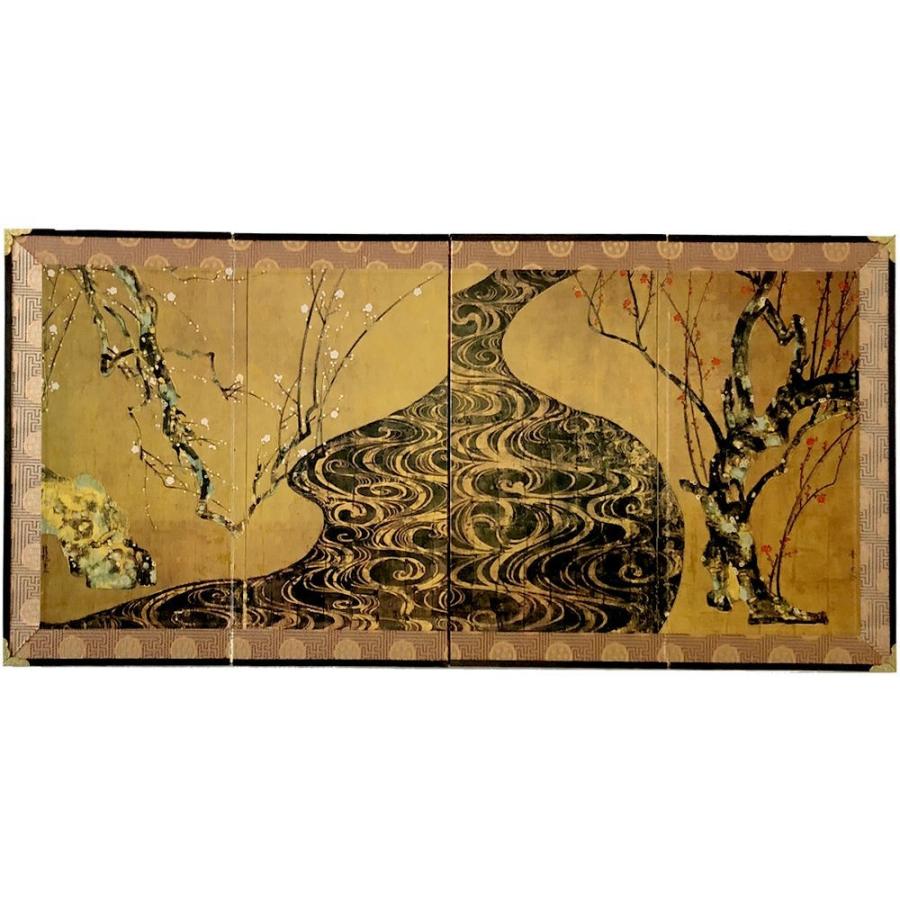 ミニ屏風「国宝 紅白梅図 尾形光琳」名画屏風 四曲一双屏風 メール便