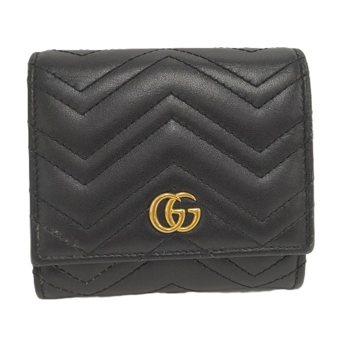 GUCCI（グッチ） 二つ折り財布 GGマーモント レザー ブラック 598629
