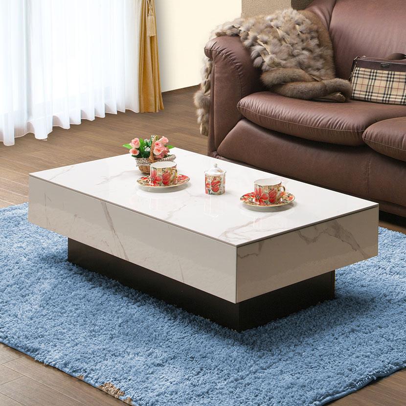 リビングテーブル セラミック 天板 大理石柄 収納 引き出し 長方形