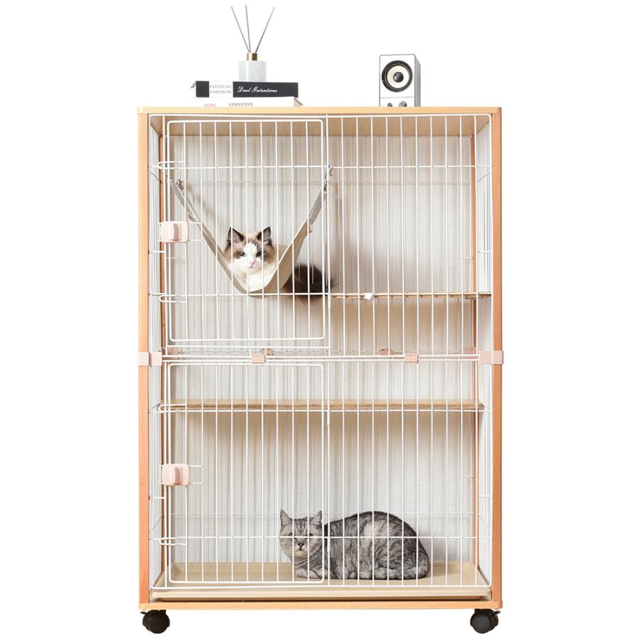 猫 ケージ キャットケージ 2段 木製フレーム ハンモック付 広々 大型