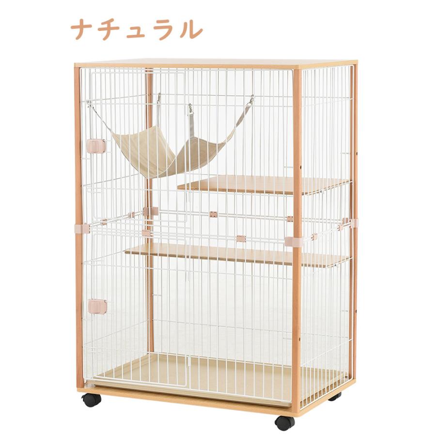 猫 ケージ キャットケージ 2段 木製フレーム ハンモック付 広々 大型